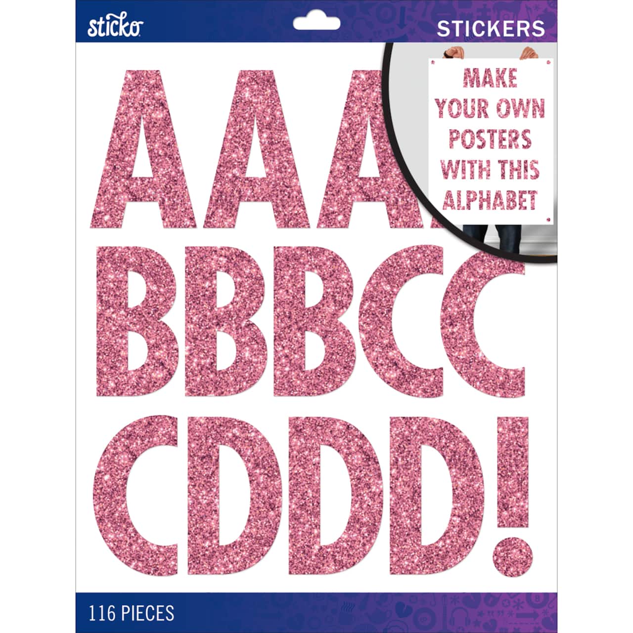 Sticko® Pink Glitter Futura Regular XL Alphabet Stickers